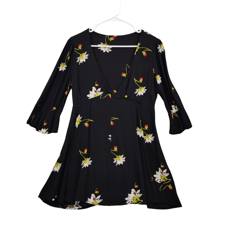 Free People Womens Time On My Side Faux Wrap Cottagecore Mini Dress S Floral